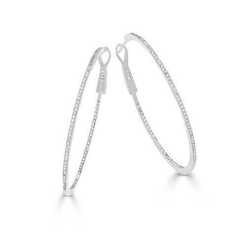 14k Gold & Diamond Skinny Hoop Earrings 1-3/4" - 0.63ct - 1