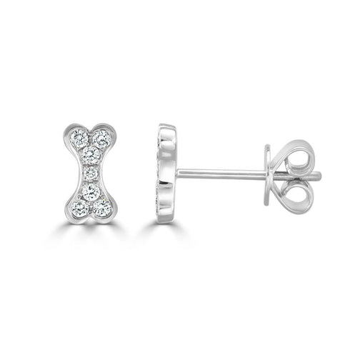 14k Gold & Diamond Dog Bone Stud Earrings - 0.15ct - 1