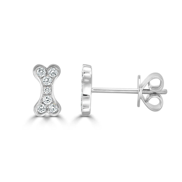 14k Gold & Diamond Dog Bone Stud Earrings - 0.15ct - 1
