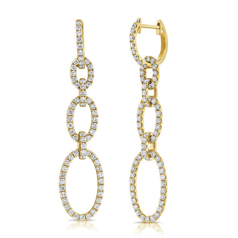 14k Gold & Diamond Paperclip Link Drop Earrings - 1.96ct - 1