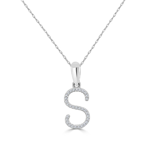 14k White Gold & Diamond Initial Necklace - 1