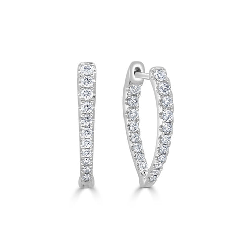 14k Gold & Diamond Point Hoop Earrings 3/4" - 0.46ct - 1