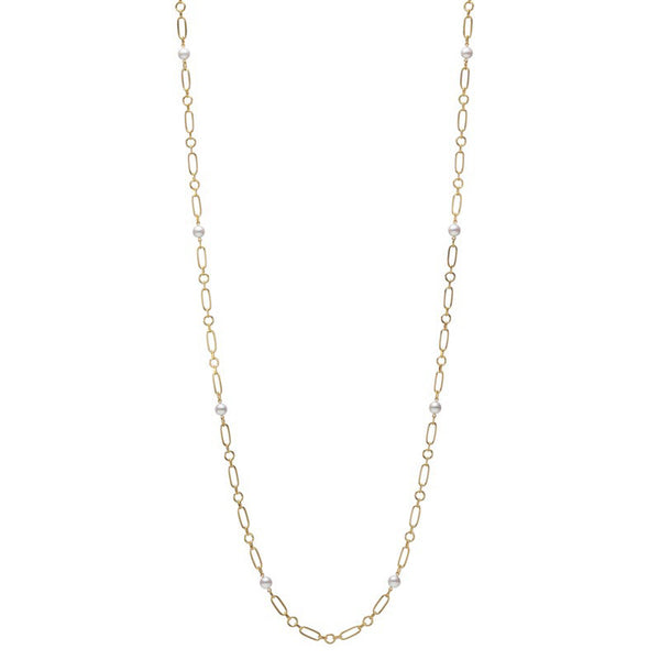 32 Inch M Code Akoya Cultured Pearl Necklace in 18K Yellow Gold - 1