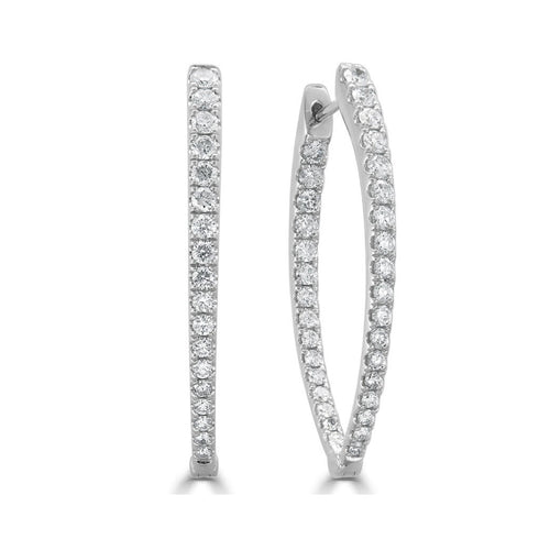 14k Gold & Diamond Point Hoop Earrings- 1.25" - 1.42ct - 1
