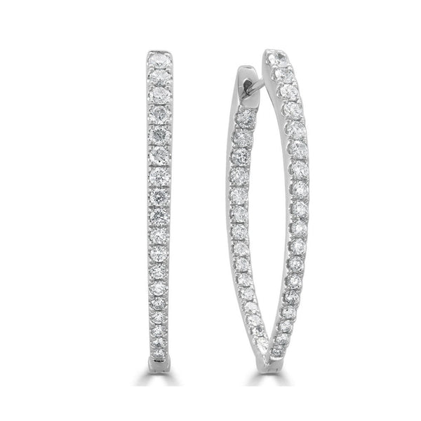 14k Gold & Diamond Point Hoop Earrings- 1.25" - 1.42ct - 1