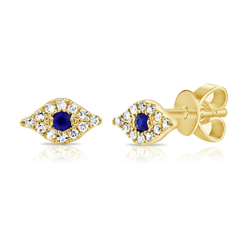 14k Gold Sapphire & Diamond Evil Eye Studs - 1