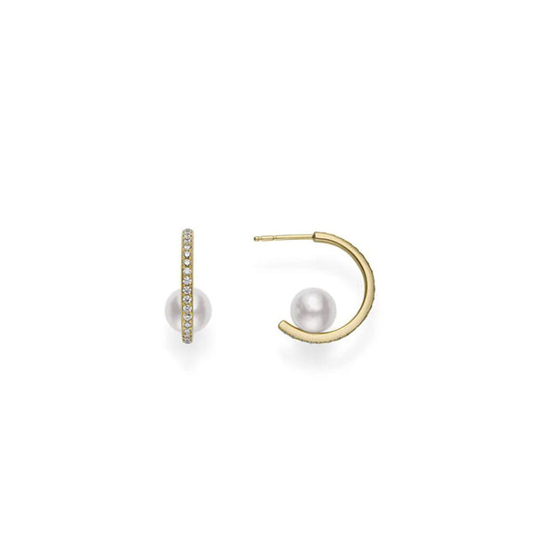 Akoya Cultured Pearl and Diamond Earrings - 18K Yellow Gold - 1
