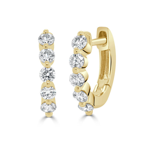 14k Gold & Diamond Shared-Prong Huggie Earrings - 0.38ct - 1