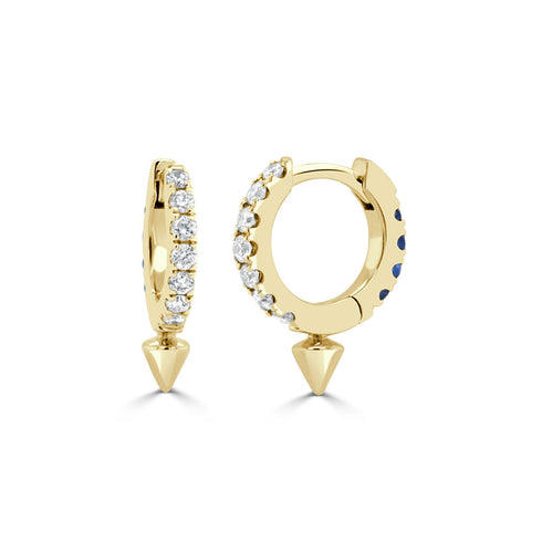 14K Gold Diamond & Sapphire Pointed Huggie Earrings - 1