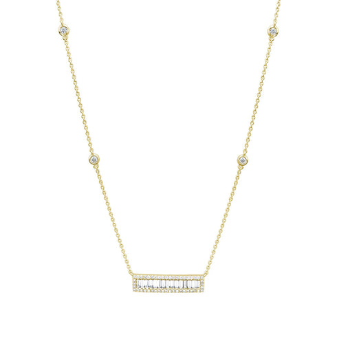 14K Gold Diamond & Baguette Necklace - 0.91ct - 1