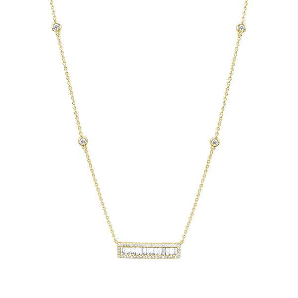 14K Gold Diamond & Baguette Necklace - 0.91ct - 1