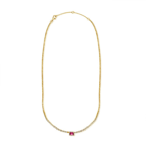 14K Gold Pink Sapphire & Diamond Necklace - 1