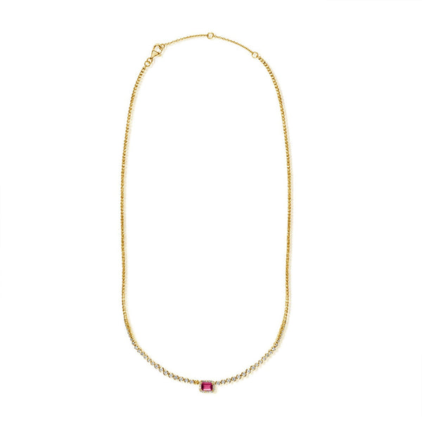 14K Gold Pink Sapphire & Diamond Necklace - 1