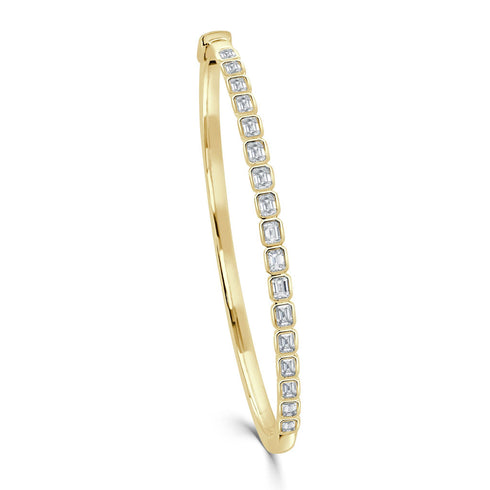 14K Gold & Emerald-Cut Diamond Bezel Set Bangle - 1.76ct - 1