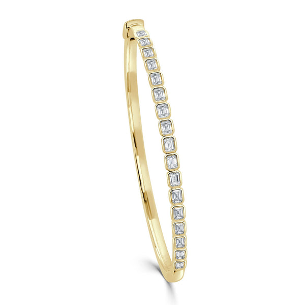 14K Gold & Emerald-Cut Diamond Bezel Set Bangle - 1.76ct - 1
