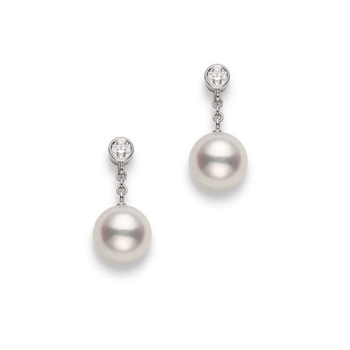 Classic Akoya Cultured Pearl and Diamond Drop Earrings - 1