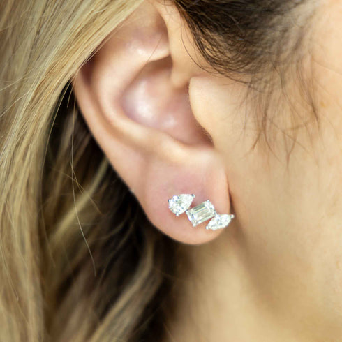 White Gold Stud With 2.62ctw Multi-Shaped Diamonds Earrings - 2