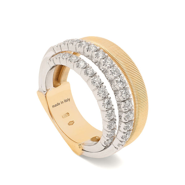 18K Yellow Gold Four Row Coil Ring with Two Diamond Bands - 1