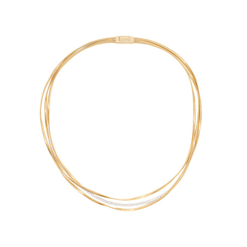 18K Yellow Gold Three Strand Coil Necklace with Diamond Bar, 16.5" - 1