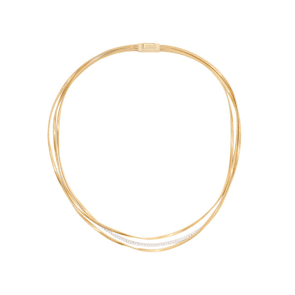 18K Yellow Gold Three Strand Coil Necklace with Diamond Bar, 16.5" - 1