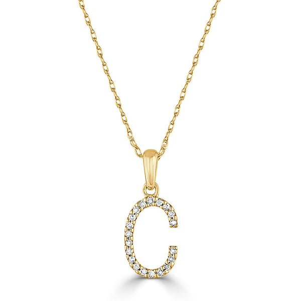 14k Gold & Diamond Initial A-Z Necklace Pendant 16-18" Inches - 0.07 ct. - 0.09 ct. - 1