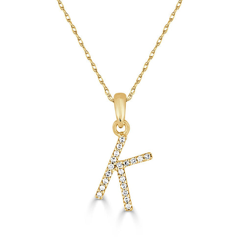 14k Gold & Diamond Initial A-Z Necklace Pendant 16-18" Inches - 0.07 ct. - 0.09 ct. - 1
