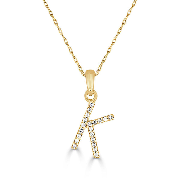 14k Gold & Diamond Initial A-Z Necklace Pendant 16-18" Inches - 0.07 ct. - 0.09 ct. - 1