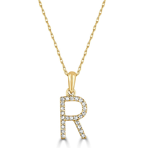 14k Gold & Diamond Initial A-Z Necklace Pendant 16-18" Inches - 0.07 ct. - 0.09 ct. - 1