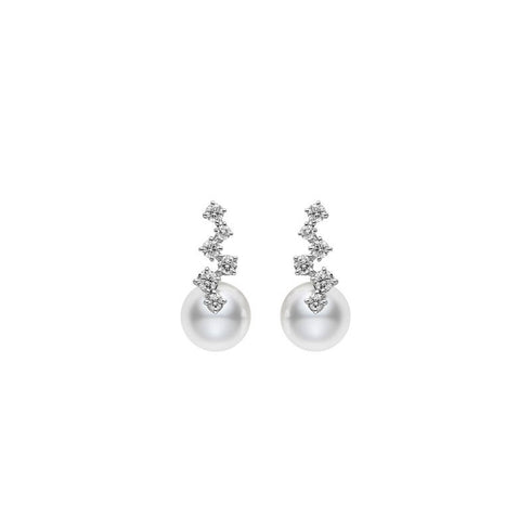 Akoya Cultured Pearl and Diamond Drop Earrings in 18K White Gold - 1