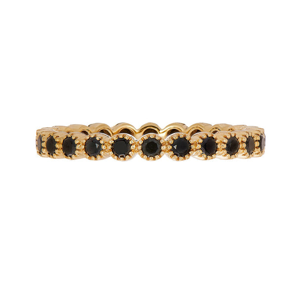 18K Gold Bezel Black Diamond Stacking Ring - 1