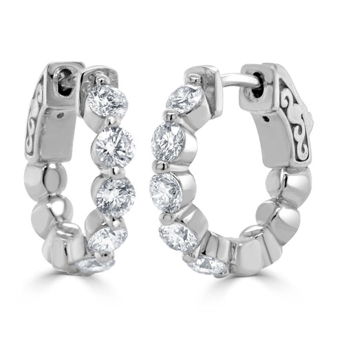 14k Gold & Diamond Huggie Hoop Earrings- 1.06 ct. - 1