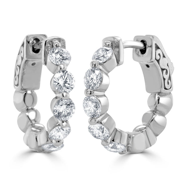 14k Gold & Diamond Huggie Hoop Earrings- 1.06 ct. - 1