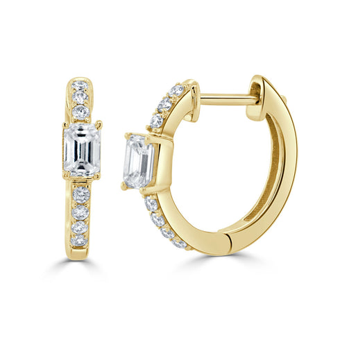14K Gold & Emerald-Cut Diamond Huggie Earrings - 1