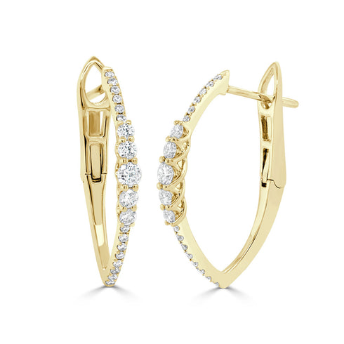 14K Gold & Diamond Pointed Hoop Earrings - 0.50ct - 1