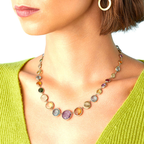18K Yellow Gold Gemstone Graduated Necklace, 17" - 3