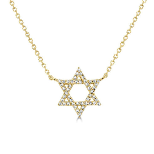 14K Gold & Diamond Star of David Necklace - 0.10ct - 1