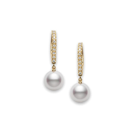 Classic Elegance Akoya Cultured Pearl Lever Back Earrings in 18K Yellow Gold - 1