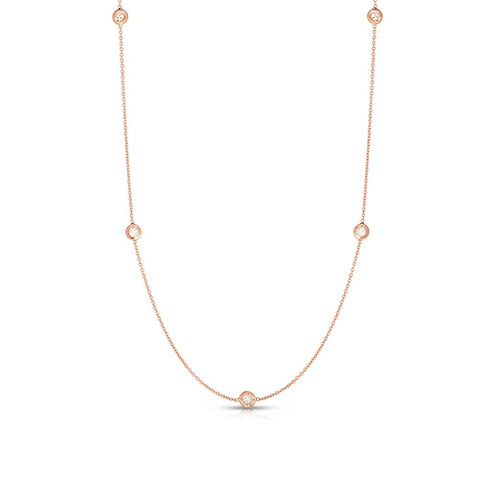 Roberto Coin 18K Rose Gold Diamond 5 Stone Station Necklace - 1