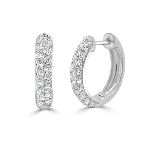 14k Gold & Diamond Double Row Hoop Earrings - 0.65ct - 2