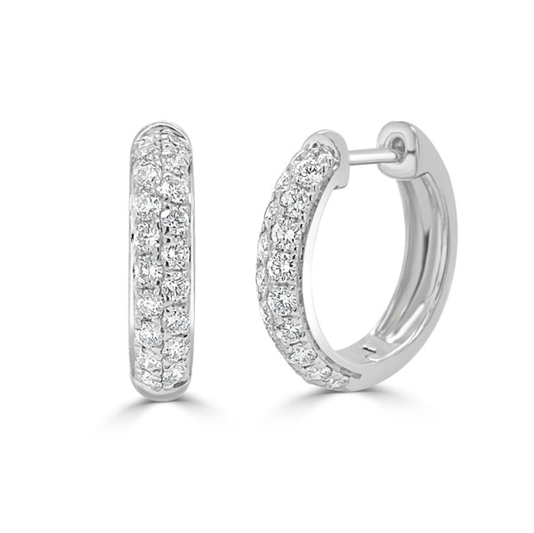 14k Gold & Diamond Double Row Hoop Earrings - 0.65ct - 2