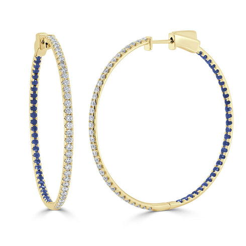 14K Gold Half Diamond Half Black Diamond Hoop Earrings - 2.39ct - 1