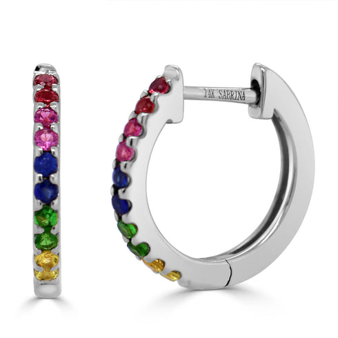 14k Gold & Rainbow Sapphire Huggie Earrings - 0.16ct - 1
