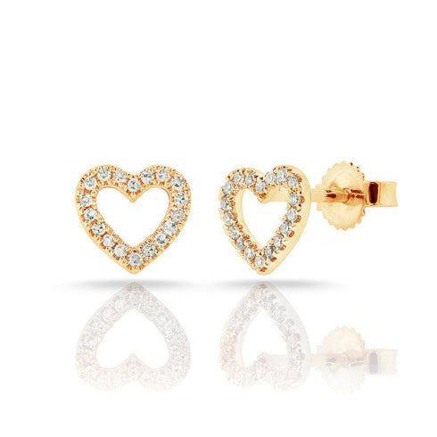 14k Gold & Diamond Open Heart Stud Earrings - 0.11ct - 1