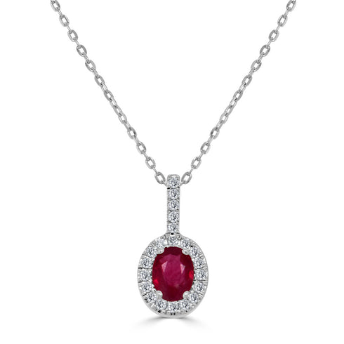 14K Gold, Ruby & Diamond Oval Pendant - 1