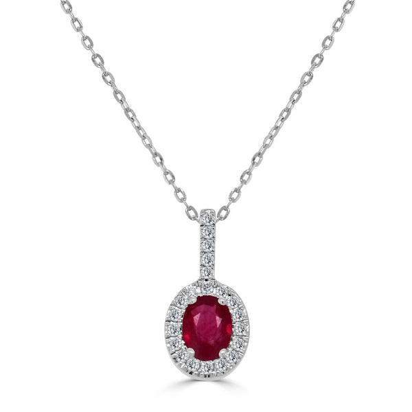 14K Gold, Ruby & Diamond Oval Pendant - 1