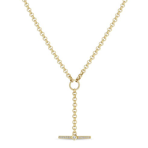 14k Princess Diamond & Diamond Bar Toggle Lariat Necklace - 1