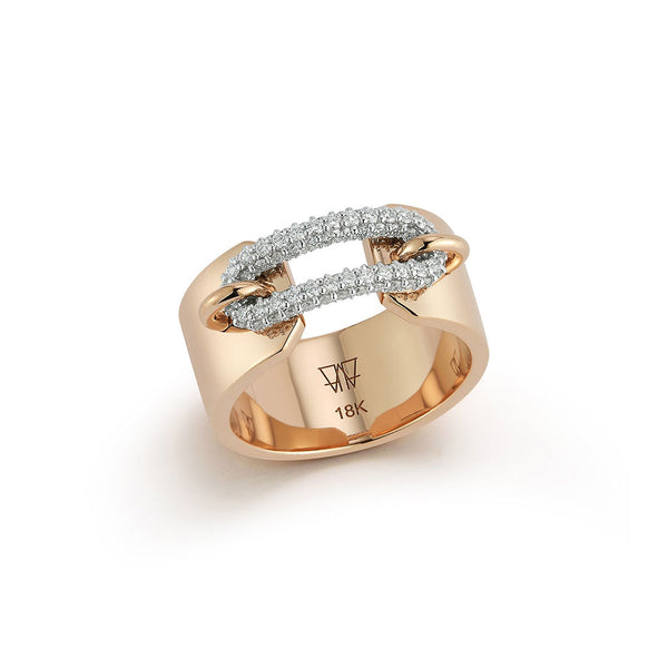 Morrell 18k Gold And Diamond Elongated Oval Link Cuff Ring - 1