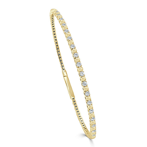 14k Gold & Diamond Flexible Beaded Bangle - 0.88ct - 1
