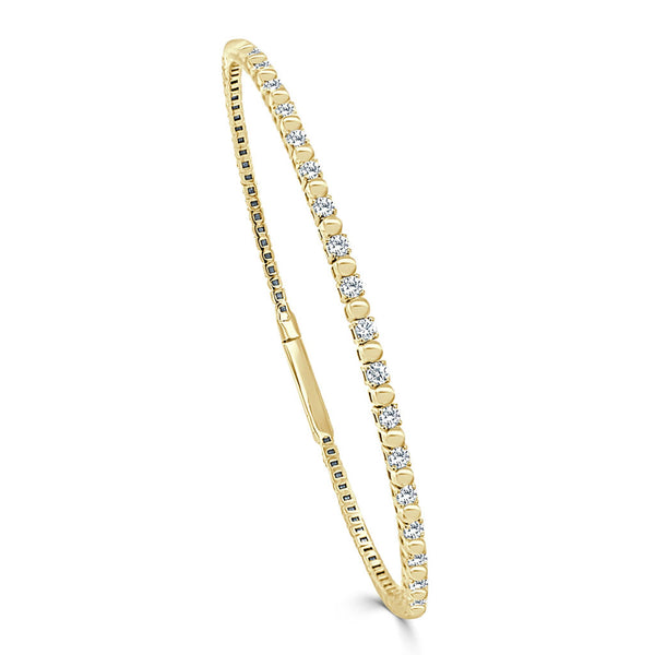 14k Gold & Diamond Flexible Beaded Bangle - 0.88ct - 1