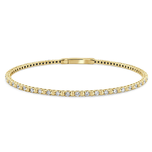 14k Gold & Diamond Flexible Beaded Bangle - 0.88ct - 2